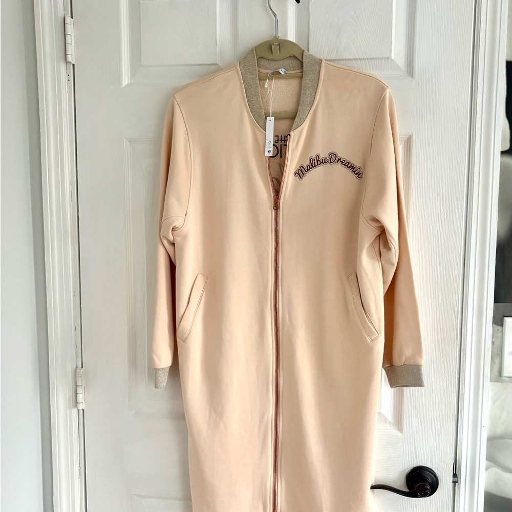 NWT Zara Beige Malibu dreamin bomber jacket/Graphic Cardigan